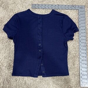 Navy Blue Button-Up Short Sleeve Top